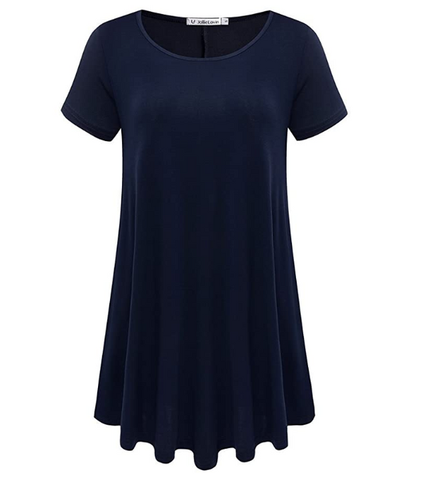 Women's Short Sleeve Loose Fit Flare Hem T-shirt Tunic Top