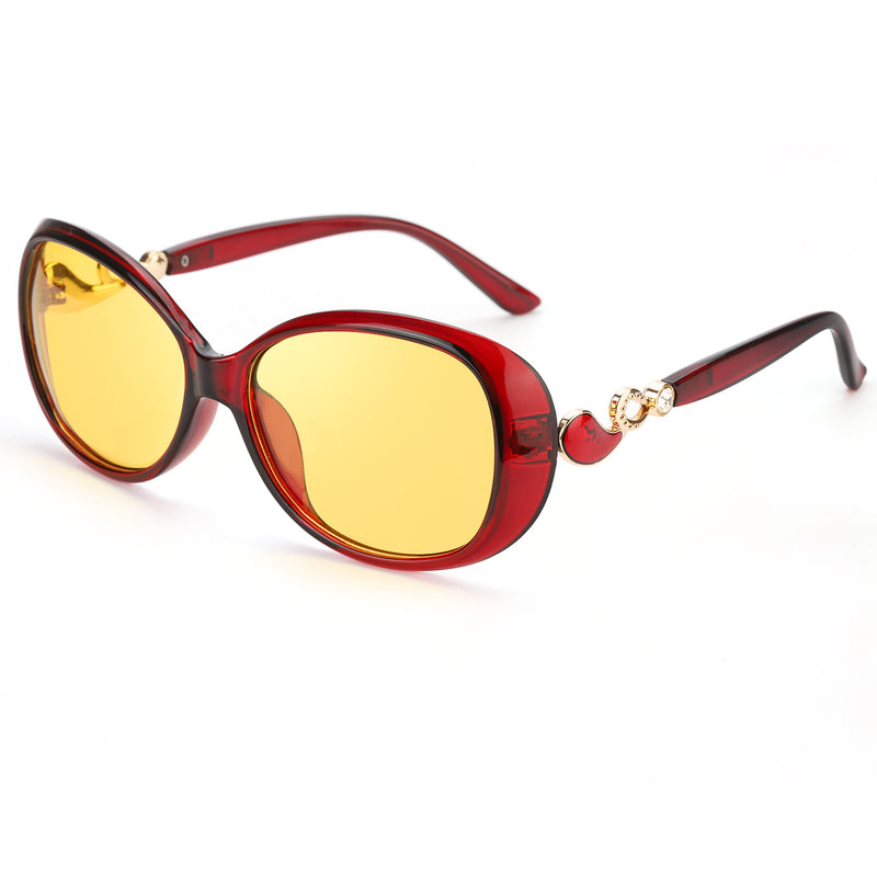 FIMILU Women Oversized Night-Vision Glasses Anti-Glare HD Yellow Night-Driving Glasses for Rainy/Fog/Nighttime Safe