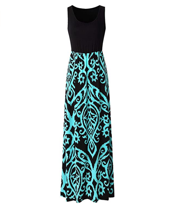 Womens Summer Contrast Sleeveless Tank Top Floral Print Maxi Dress